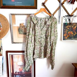 Anthropologie Green Floral Blouse